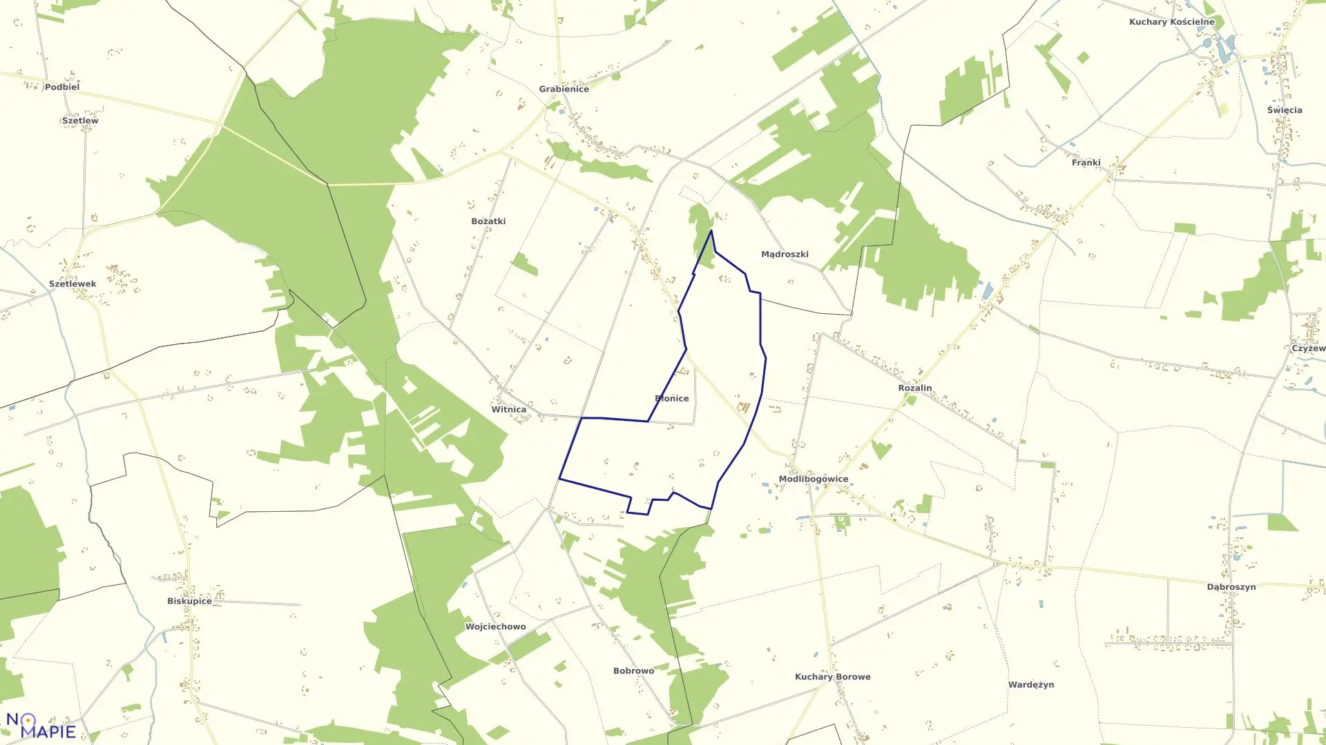 Mapa obrębu BŁONICE w gminie Rzgów
