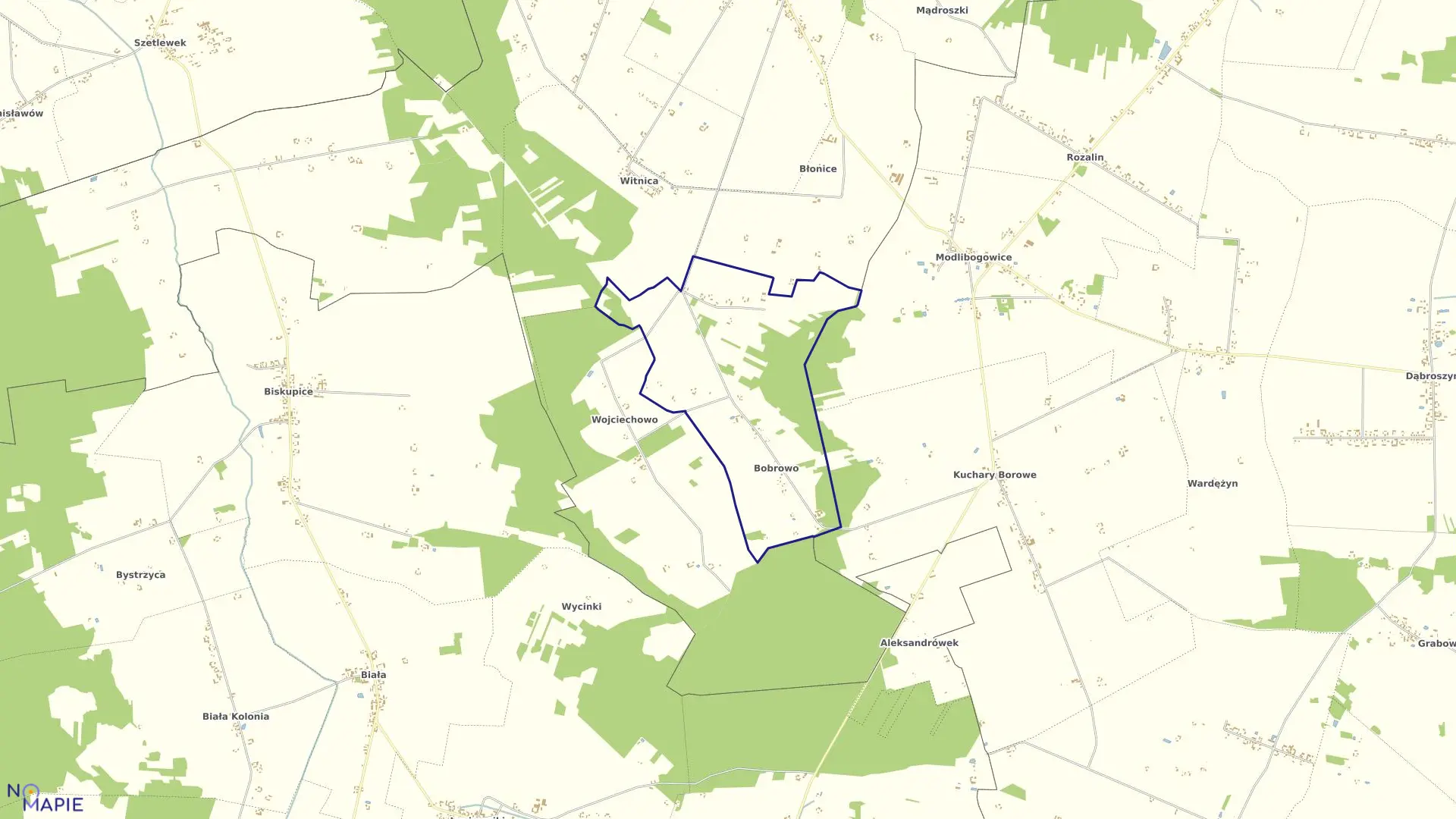 Mapa obrębu BOBROWO w gminie Rzgów