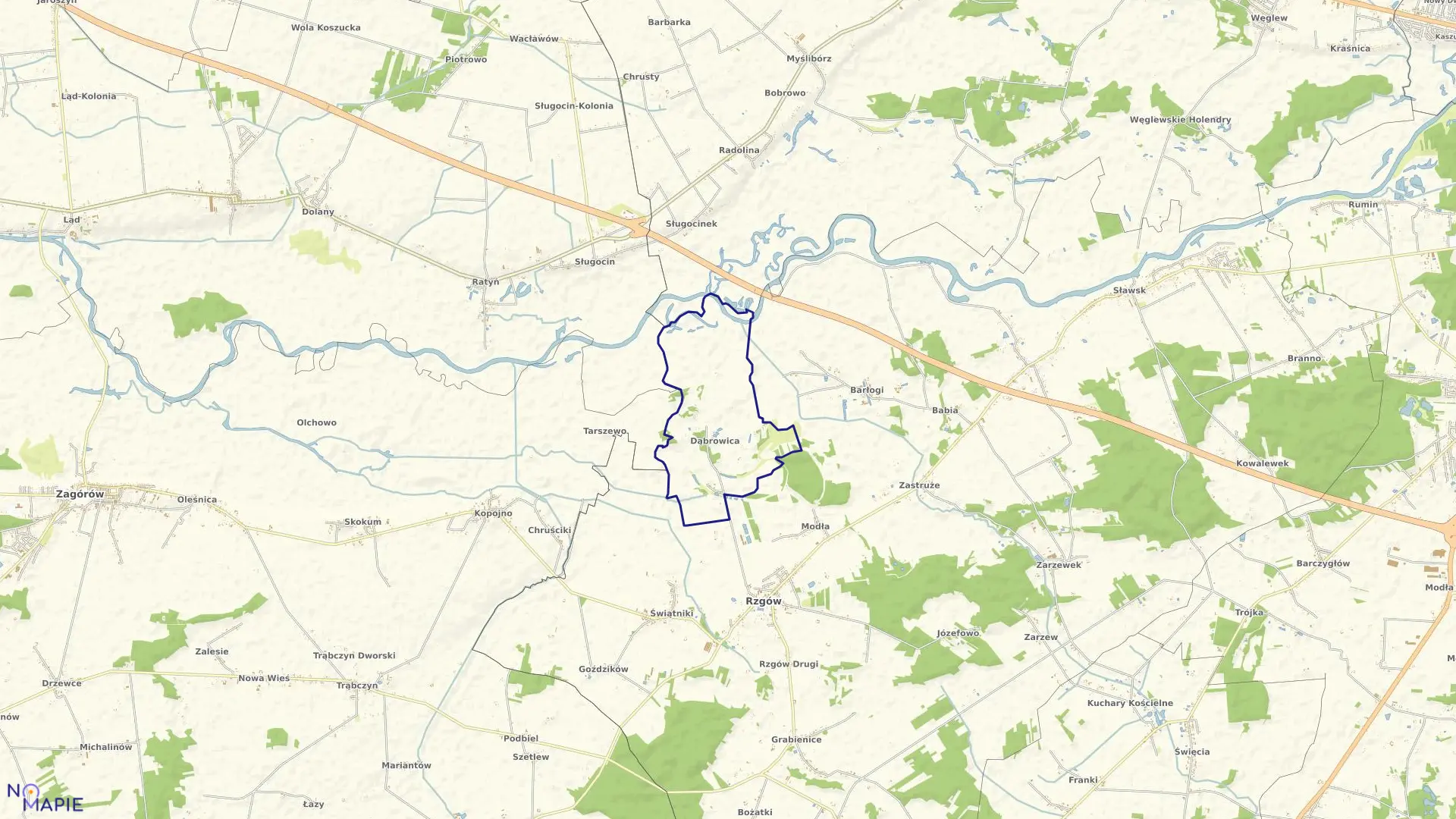 Mapa obrębu DĄBROWICA w gminie Rzgów