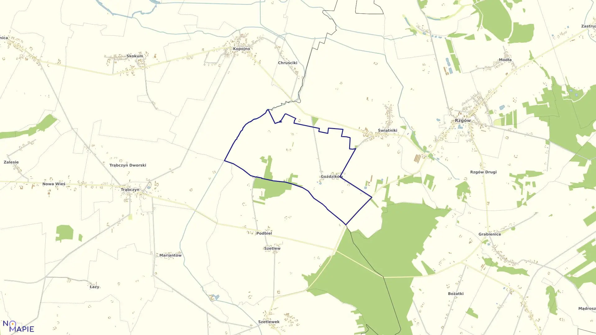 Mapa obrębu GOŹDZIKÓW w gminie Rzgów
