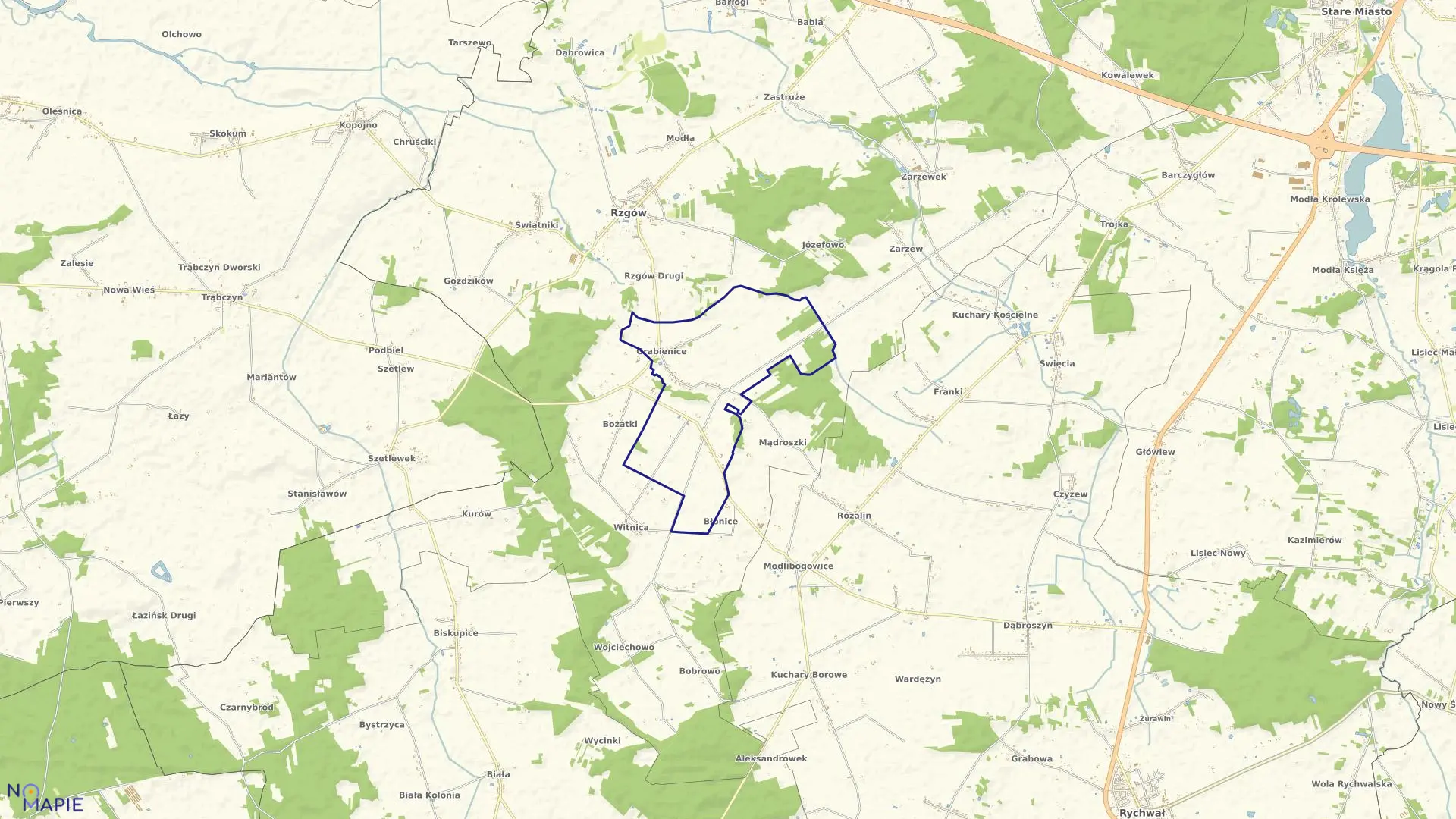Mapa obrębu GRABIENICE w gminie Rzgów